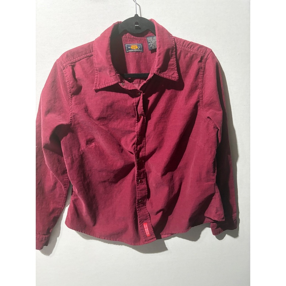Vintage Corduroy Button Up Shirt Women's Extra Large Red Embroidered Long Sleeve - Picture 2 of 7